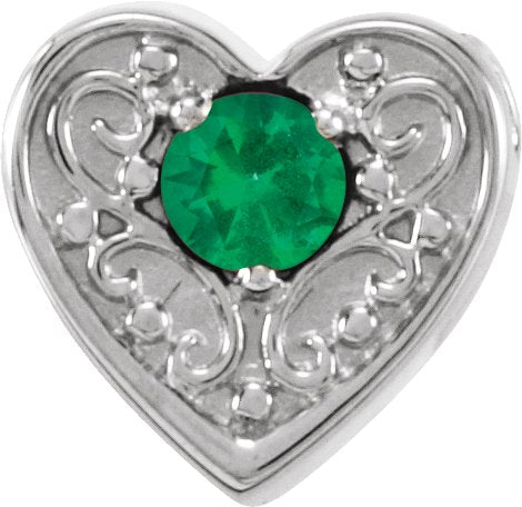 14K Gold Round Natural Emerald Family Heart Slide Pendant - White Gold