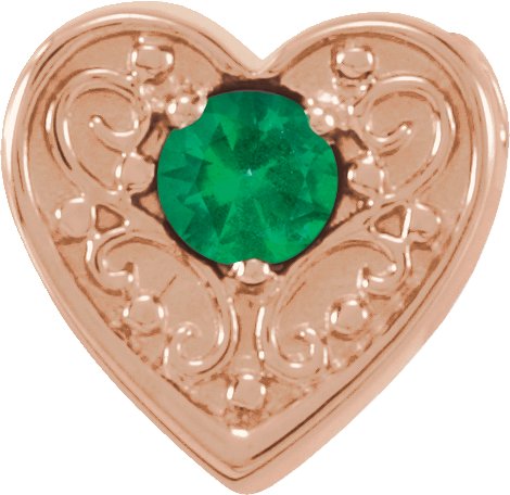14K Gold Round Natural Emerald Family Heart Slide Pendant - Rose Gold