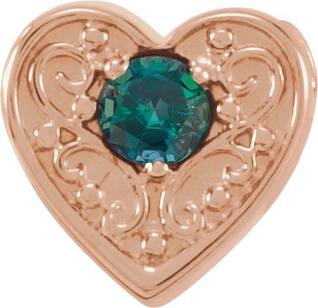14K Gold Round Lab-Grown Alexandrite Family Heart Slide Pendant - Rose Gold