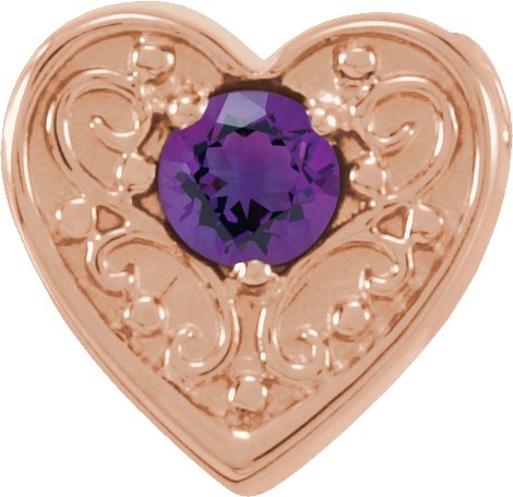 14K Gold Round Natural Amethyst Family Heart Slide Pendant - Rose Gold