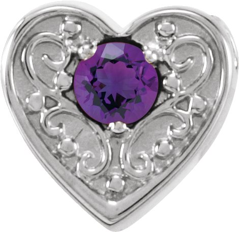 14K Gold Round Natural Amethyst Family Heart Slide Pendant - White Gold