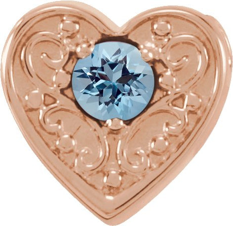 14K Gold Round Natural Aquamarine Family Heart Slide Pendant - Rose Gold