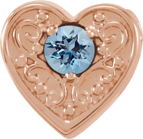 14K Gold Round Natural Aquamarine Family Heart Slide Pendant - Rose Gold
