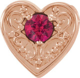 14K Gold Round Natural Ruby Family Heart Slide Pendant - Rose Gold