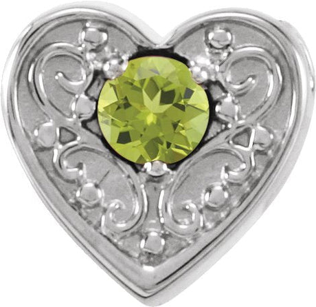 14K Gold Round Natural Peridot Family Heart Slide Pendant - White Gold