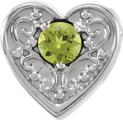 14K Gold Round Natural Peridot Family Heart Slide Pendant - White Gold