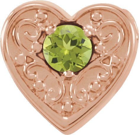 14K Gold Round Natural Peridot Family Heart Slide Pendant - Rose Gold