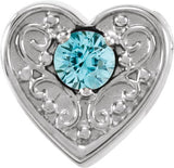 14K Gold Round Natural Blue Zircon Family Heart Slide Pendant - White Gold
