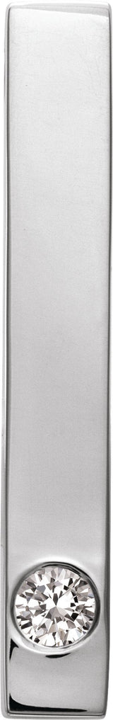Platinum Round Natural White Sapphire Family Engravable Bar Pendant