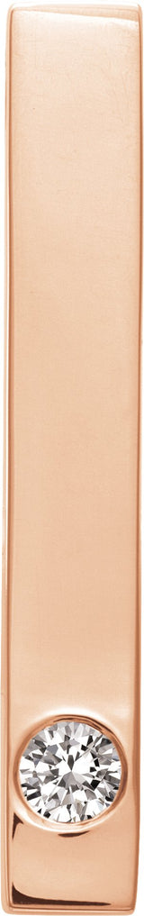 14K Gold Round Natural Diamond Family Engravable Bar Pendant - Rose Gold