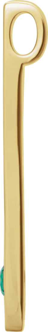 14K Gold Round Lab-Grown Emerald Family Engravable Bar Pendant - Yellow Gold - view 2