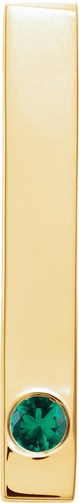 14K Gold Round Natural Emerald Family Engravable Bar Pendant - Yellow Gold