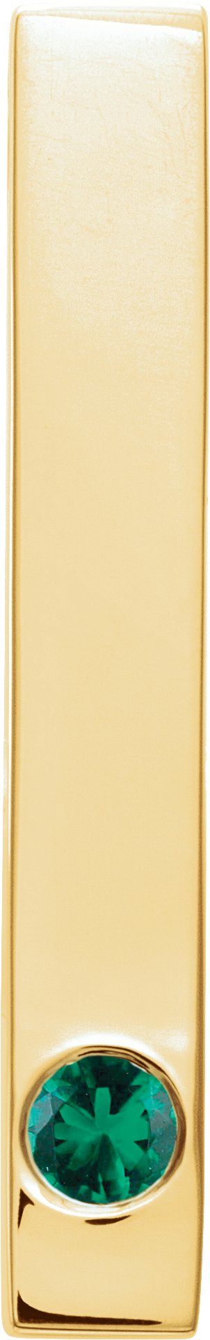 14K Gold Round Natural Emerald Family Engravable Bar Pendant - Yellow Gold