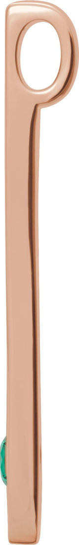 14K Gold Round Lab-Grown Emerald Family Engravable Bar Pendant - Rose Gold - view 2