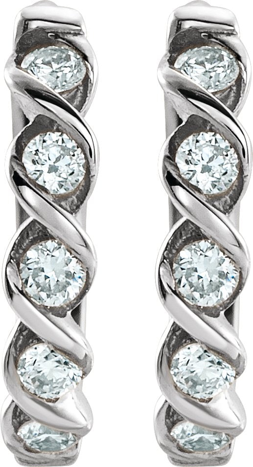 14K Gold Round Lab-Grown Diamond Twisted Hoop Earrings - White Gold - view 2