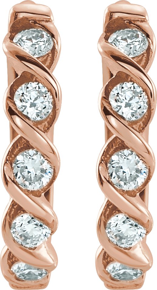 14K Gold Round Lab-Grown Diamond Twisted Hoop Earrings - Rose Gold - view 2