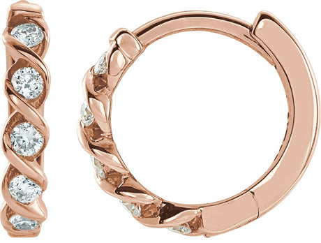 14K Gold Round Lab-Grown Diamond Twisted Hoop Earrings - Rose Gold