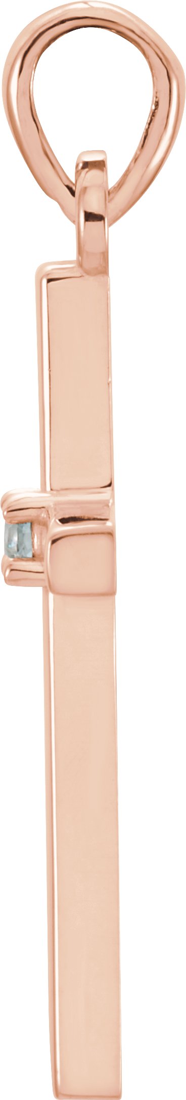 14K Gold Round Natural Aquamarine Birthstone Cross Pendant - Rose Gold - view 2