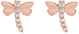 14K Gold Round Natural Diamond Dragonfly Earrings - Rose Gold - view 2