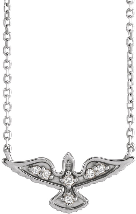 14K Gold Round Natural Diamond Petite Holy Spirit Necklace - White Gold