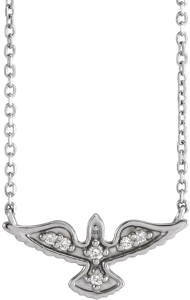 14K Gold Round Natural Diamond Petite Holy Spirit Necklace - White Gold