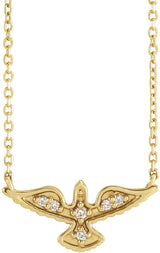 14K Gold Round Natural Diamond Petite Holy Spirit Necklace - Yellow Gold