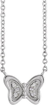 Platinum Round Natural Diamond Butterfly Necklace