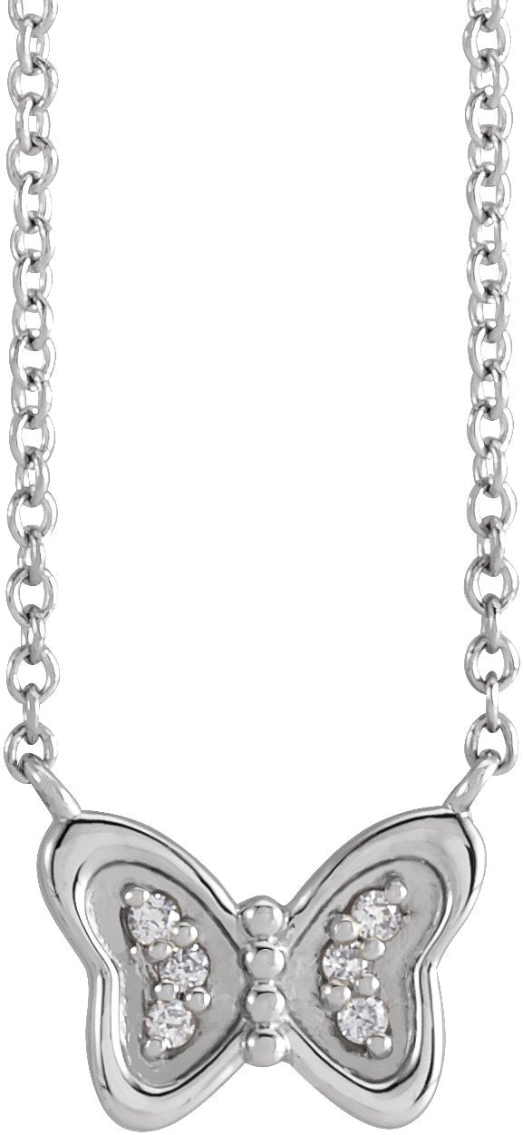 Platinum Round Natural Diamond Butterfly Necklace