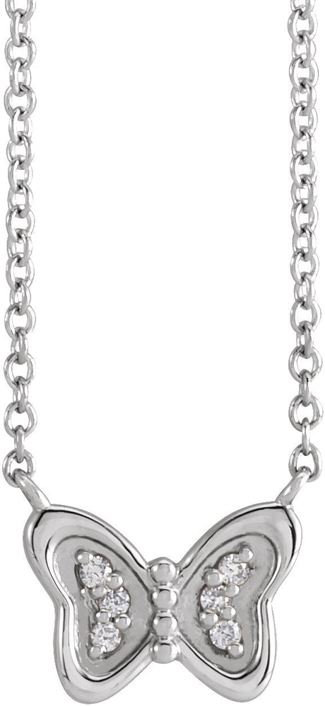 14K Gold Round Natural Diamond Butterfly Necklace – 0.025 CTW - White Gold