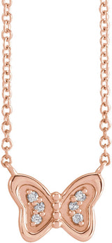 14K Gold Round Natural Diamond Butterfly Necklace – 0.025 CTW - Rose Gold