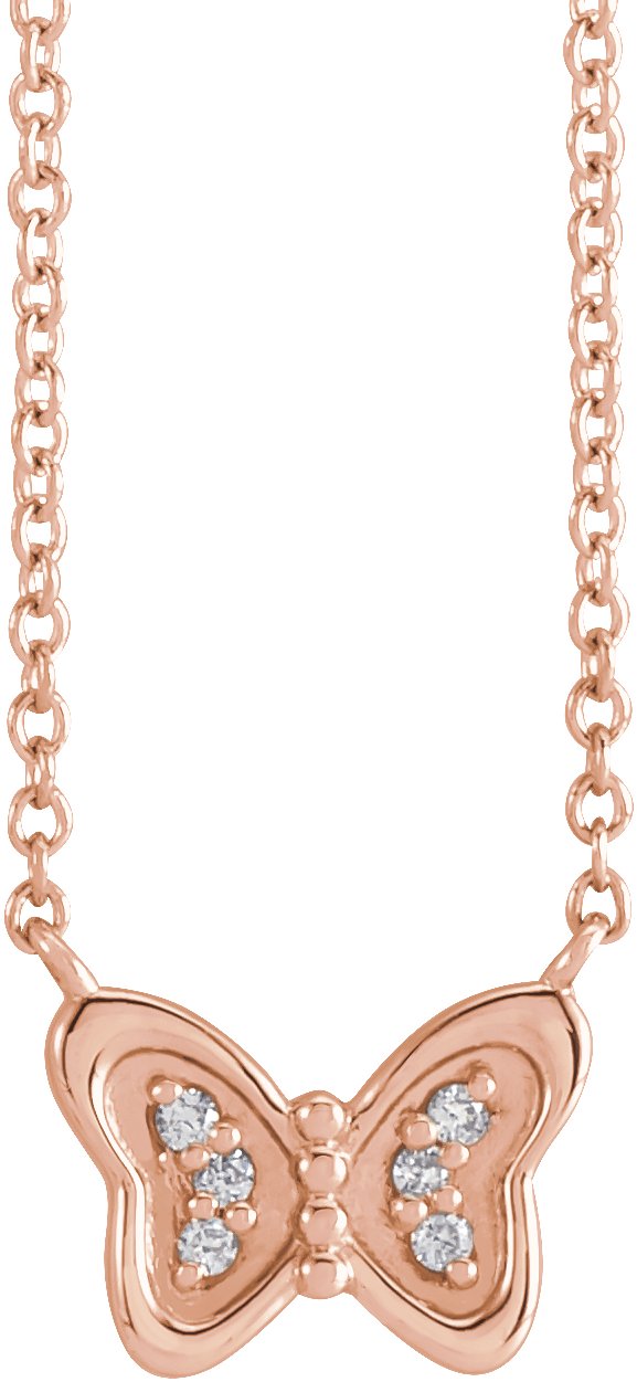 14K Gold Round Natural Diamond Butterfly Necklace – 0.025 CTW - Rose Gold