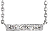 14K Gold Round Natural Diamond French-Set Bar Necklace – 1.3-1.5mm Stones - White Gold