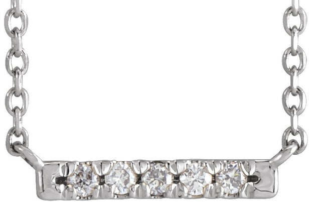 14K Gold Round Natural Diamond French-Set Bar Necklace – 1.3-1.5mm Stones - White Gold