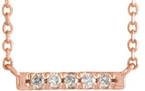 14K Gold Round Natural Diamond French-Set Bar Necklace – 1.3-1.5mm Stones - Rose Gold