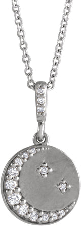 Platinum Crescent Moon Disc Necklace or Pendant