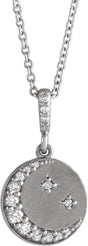 Platinum Crescent Moon Disc Necklace or Pendant