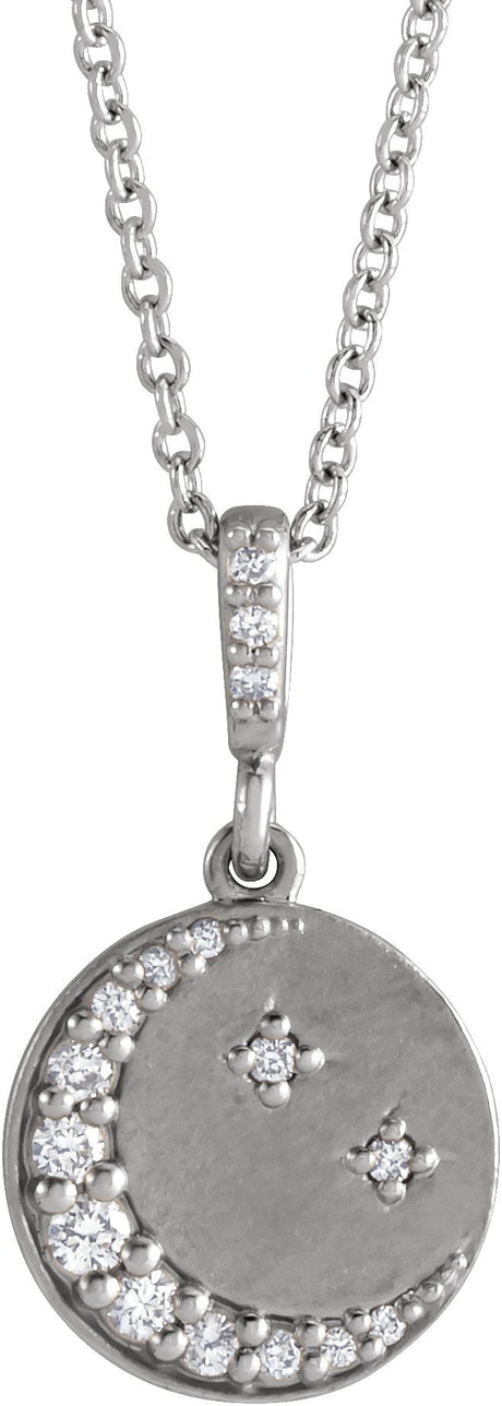 14K Gold Crescent Moon Disc Necklace or Pendant - White Gold