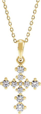 14K Gold Round Natural Diamond Cross Necklace or Pendant II - Yellow Gold