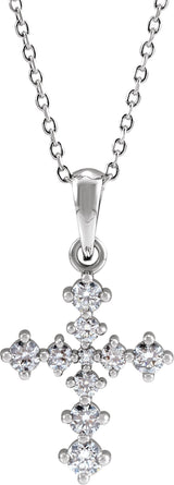 14K Gold Round Natural Diamond Cross Necklace or Pendant II - White Gold
