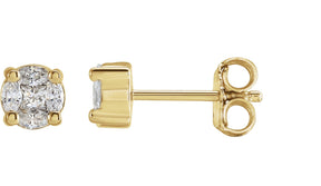 14K Gold Square Natural Diamond Cluster Earrings - Yellow Gold