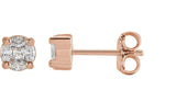 14K Gold Square Natural Diamond Cluster Earrings - Rose Gold
