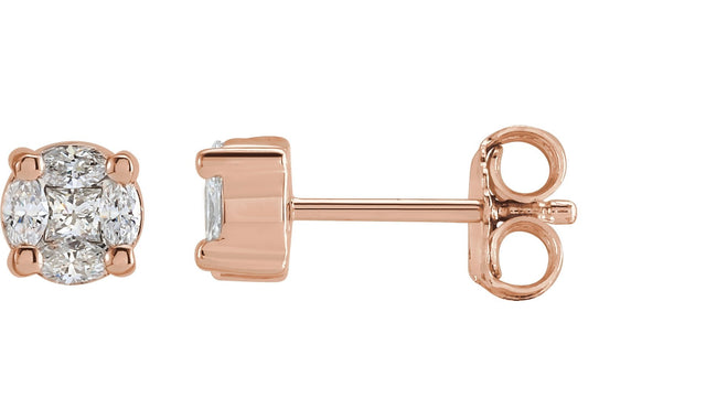 14K Gold Square Natural Diamond Cluster Earrings - Rose Gold