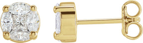 14K Gold Square Natural Diamond Cluster Earrings – 2.3x2.3mm - Yellow Gold