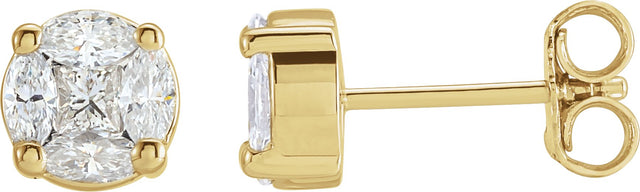 14K Gold Square Natural Diamond Cluster Earrings – 2.3x2.3mm - Yellow Gold