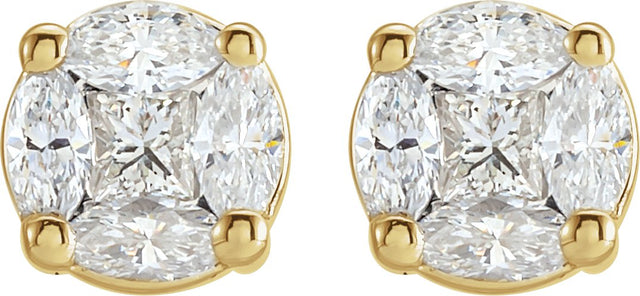 14K Gold Square Natural Diamond Cluster Earrings – 2.3x2.3mm - Yellow Gold - view 2