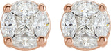 14K Gold Square Natural Diamond Cluster Earrings – 2.3x2.3mm - Rose Gold - view 2