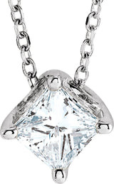14K Gold Square Natural Diamond Solitaire Necklace or Slide Pendant - White Gold
