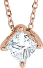 14K Gold Square Natural Diamond Solitaire Necklace or Slide Pendant - Rose Gold