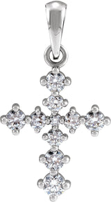 14K Gold Round Natural Diamond Cross Necklace or Pendant II - White Gold