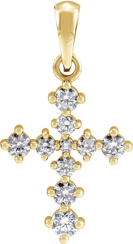 14K Gold Round Natural Diamond Cross Necklace or Pendant II - Yellow Gold